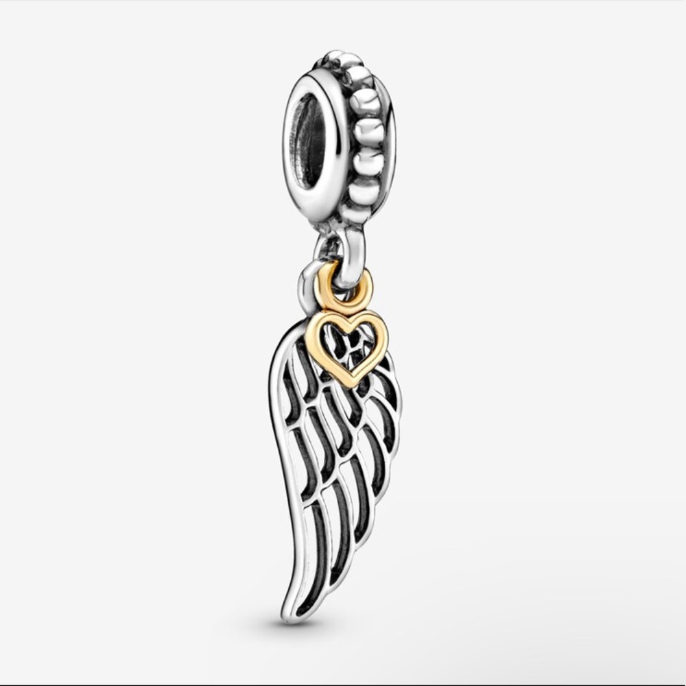 Pandora Two-Tone Angel Wing Dangle Charm with Gold Heart